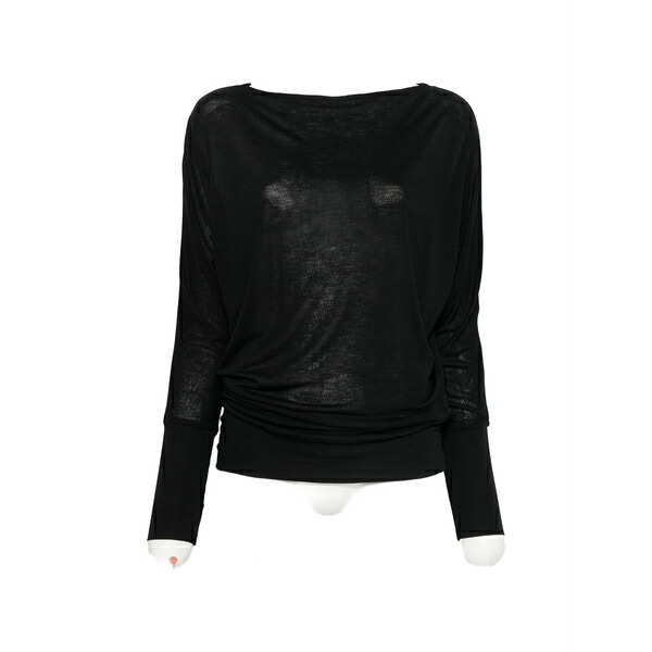 トーテム レディース Tシャツ トップス Boat neck long sleeve top Black｜asty