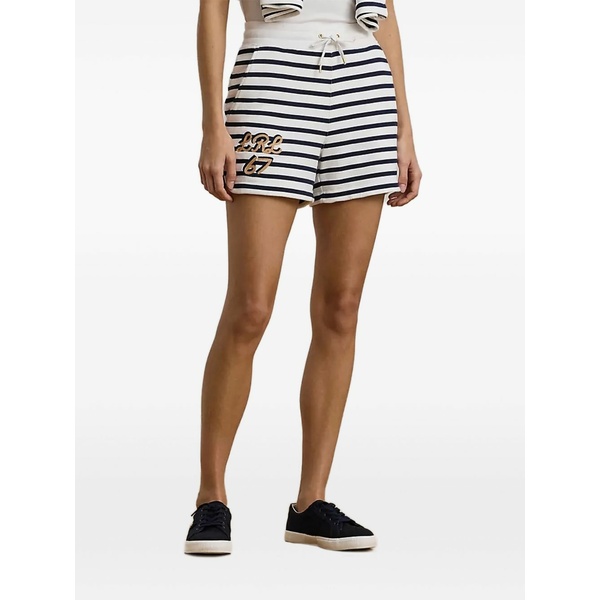 ラルフローレン レディース 心地好いズボン下 ボトムス Striped embroidered-logo shorts White
