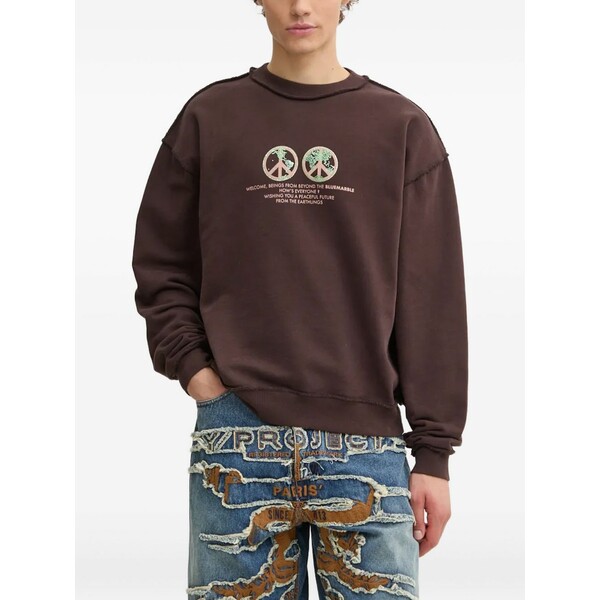 ブルーマーブル メンズ パーカー・スウェットシャツ アウター Peace-globe print sweatshirt Brown｜asty