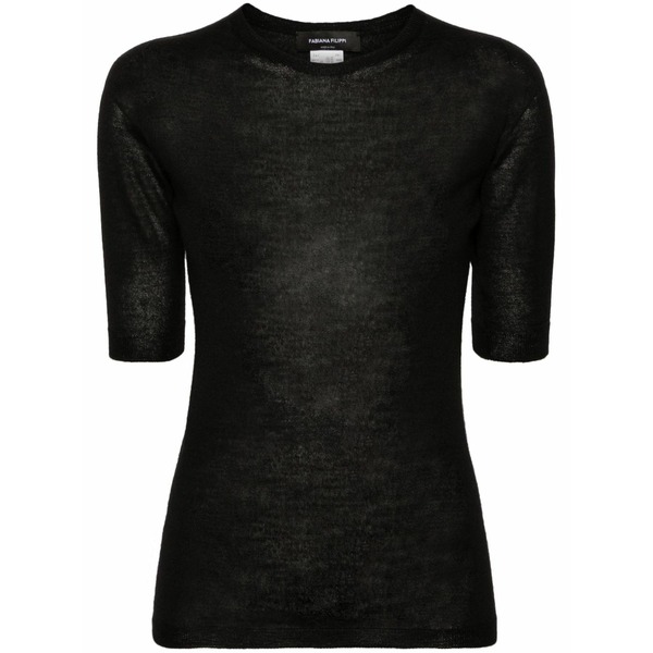 ファビアナ フィリッピ レディース Tシャツ トップス Short-sleeve fine-knit sweater Black|asty