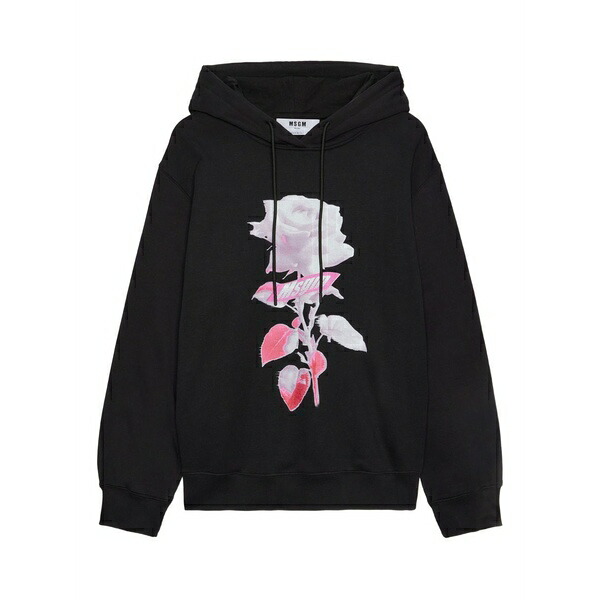 エムエスジイエム レディース パーカー・スウェットシャツ アウター Rose-print hoodie Black