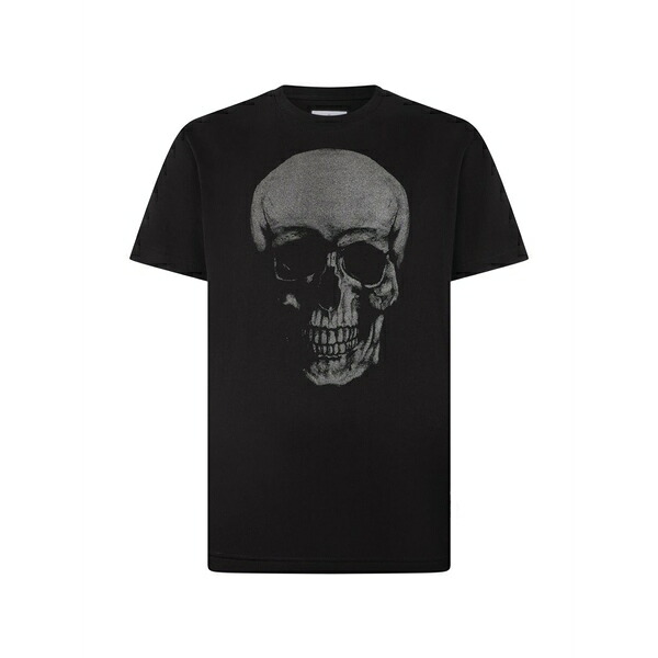 フィリッププレイン メンズ Tシャツ トップス Glitter skull round neck t-shirt Black｜asty