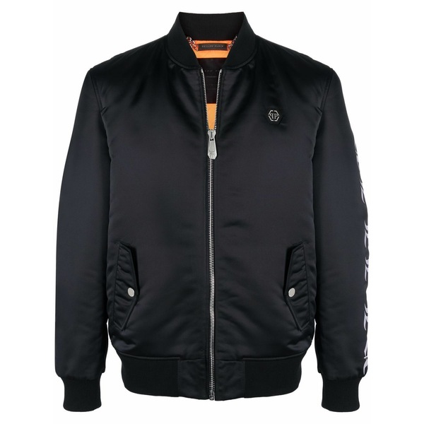 フィリッププレイン メンズ ジャケット&ブルゾン アウター Logo-print bomber jacket Black|asty