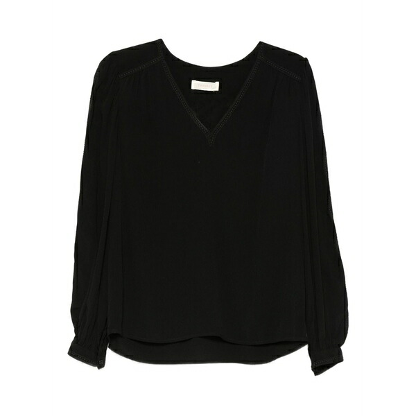 ツイン仕掛ける レディース プルオーバー トップス V-neck puff-sleeve top Black