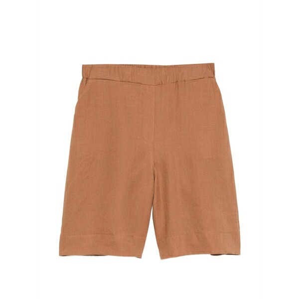 グランサッソ レディース 心地好いズボン下 ボトムス Elasticated-waistband linen shorts Brown
