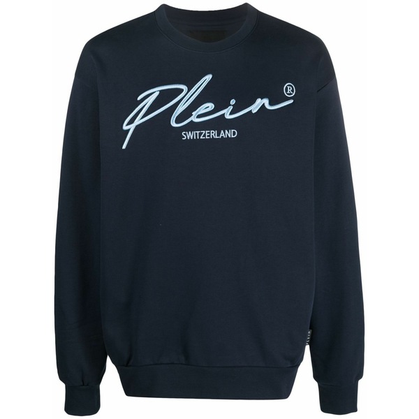 フィリッププレイン メンズ パーカー・スウェットシャツ アウター Logo crew-neck sweatshirt Blue｜asty