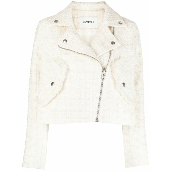 ゴエンジェイ レディース 上衣＆上衣 アウター Tweed cropped biker jacket White