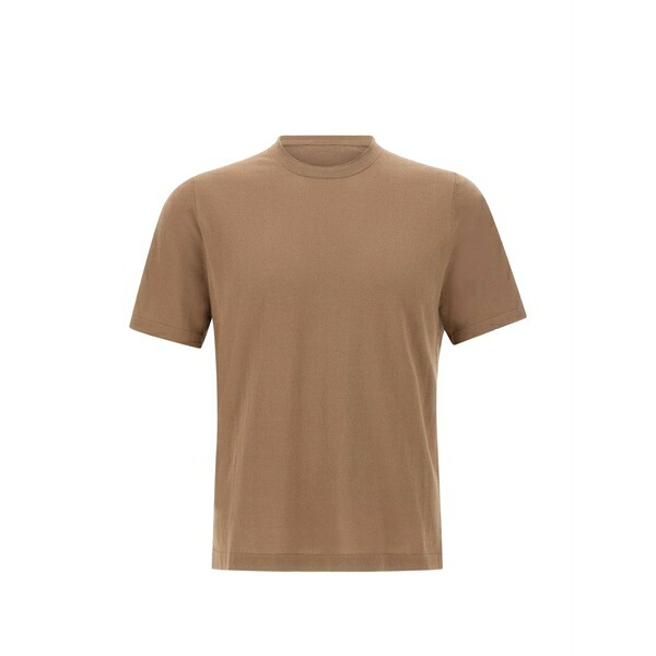 カングラ メンズ Tシャツ トップス Ribbed crew-neck knitted t-shirt Brown|asty
