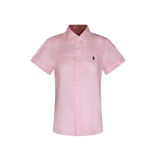 ラルフローレン レディース プルオーバー トップス Logo-embroidered linen shirt Pink