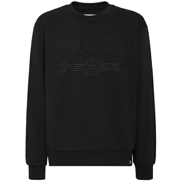 フィリッププレイン メンズ パーカー・スウェットシャツ アウター Logo-embossed cotton sweatshirt Black｜asty