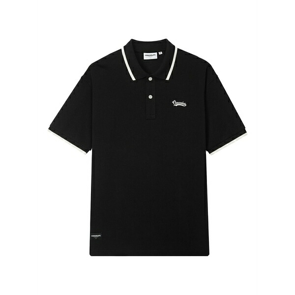 チョコレート メンズ ポロシャツ トップス Logo-embroidered polo shirt Black|asty