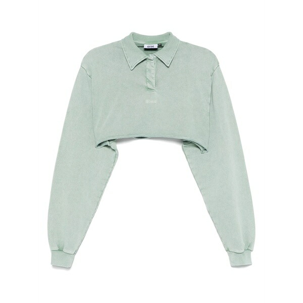 ジーシーディーエス レディース スポーツシャツ トップス Washed-effect cropped polo shirt Green