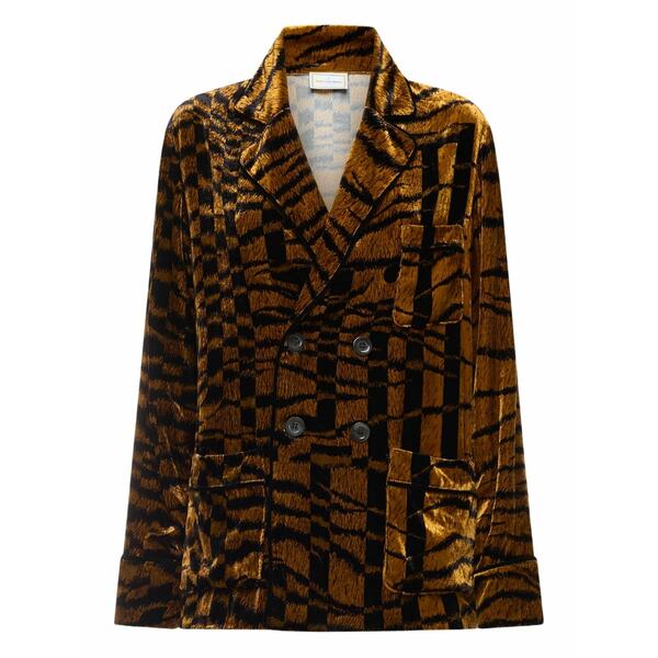 ピエール＝ルイ・マシア レディース 上衣＆上衣 アウター Tiger-print double-breasted jacket Brown
