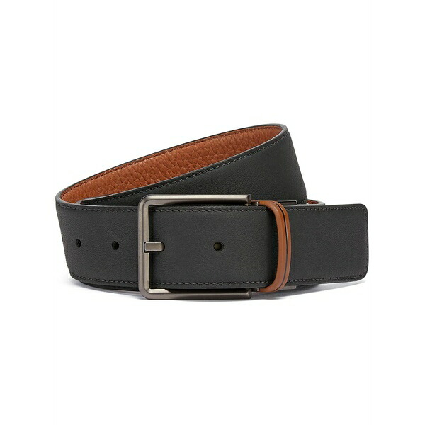 ゼニア メンズ 三尺帯 添え物 Reversible leather belt Black