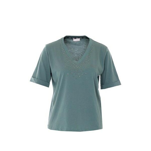 リュージョー レディース Tシャツ トップス Crystal-appliqu茫漏 v-neck t-shirt Green