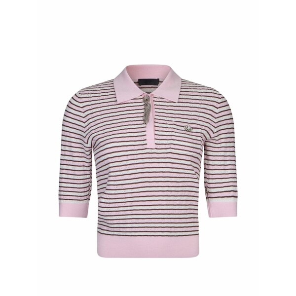 リュージョー レディース スポーツシャツ トップス Striped-pattern polo top  Pink