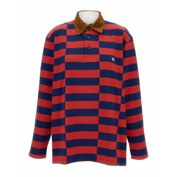 ウェールズ ボナー メンズ スポーツシャツ トップス Striped long-sleeve polo shirt Red