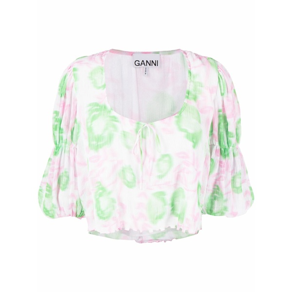 ガニー レディース シャツ トップス Floral-print pleated georgette blouse Pink|asty