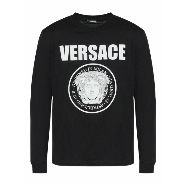 ヴェルサーチ メンズ Tシャツ トップス Medusa logo long-sleeve t-shirt Black｜asty