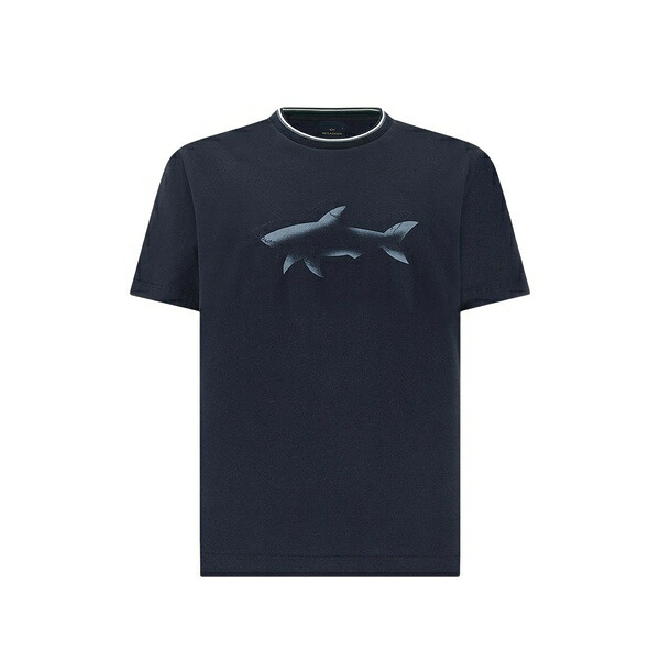 ポールアンドシャーク メンズ Tシャツ トップス Shark-print cotton t-shirt Blue｜asty