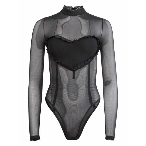 フレーデュマール レディース シャツ トップス Mesh ruffle heart bodysuit Black｜asty