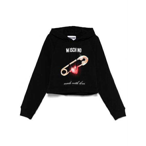 モスキーノ レディース パーカー・スウェットシャツ アウター Logo-print hoodie Black