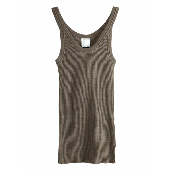 カルバンクライン レディース カットソー トップス Ribbed scoop-neck tank top Brown｜asty