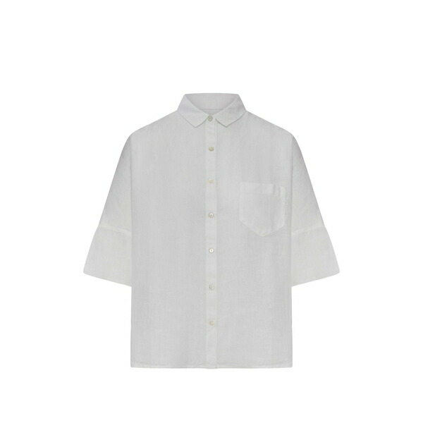 120%リノ レディース シャツ トップス Short-sleeve linen shirt White|asty