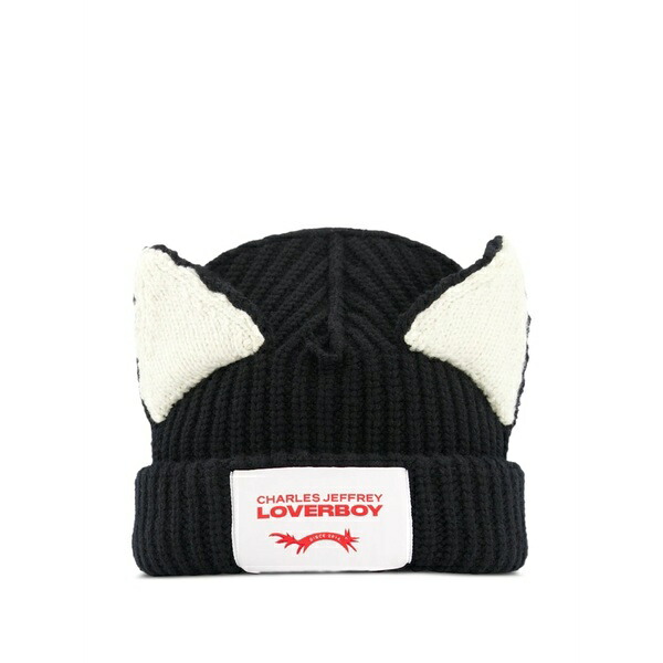 プリンスチャールズ島・ジェフリー メンズ かぶり笠 添え物 Chunky ears beanie hat Black