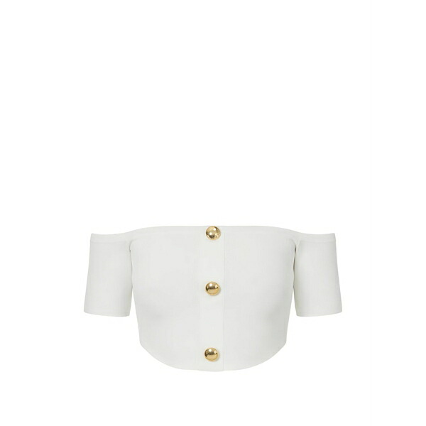 エリザベスフランキ レディース プルオーバー トップス Buttoned off-shoulder top White