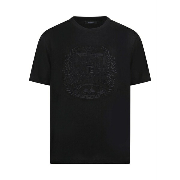 バルマン メンズ プルオーバー トップス Crest embroidered t-shirt Black