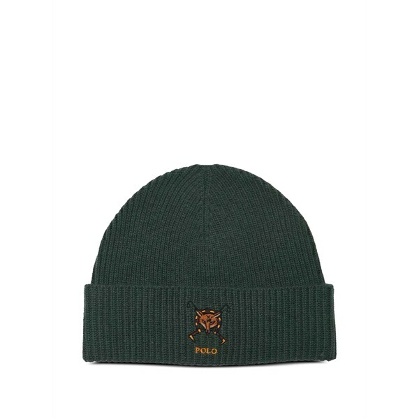 ラルフローレン メンズ 帽子 アクセサリー Fox-embroidered beanie hat Green|asty