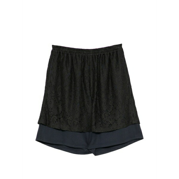 うしろ押し名取り草 レディース 心地好いズボン下 ボトムス Lace-embellished shorts Black