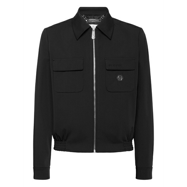 フィリップ飾り気の無い メンズ 上衣＆上衣 アウター Logo-plaque jacket  Black コート・ジャケット-メンズファッション
