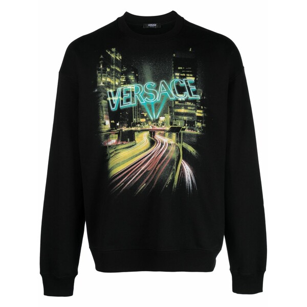 ヴェルサーチ メンズ パーカー・スウェットシャツ アウター City lights cotton sweatshirt Black
