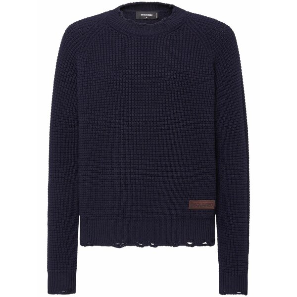 ディースクエアード メンズ 編み物\u0026スウェーター アウター Logo-patch knitted jumper Blue