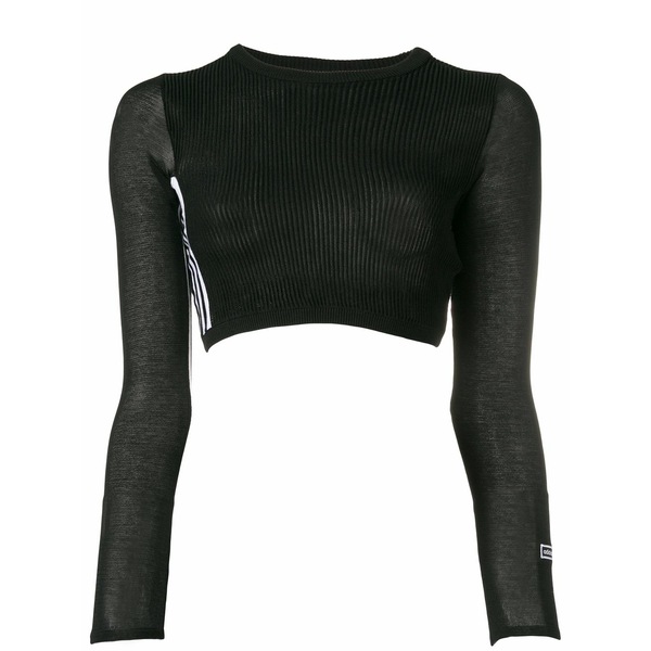 アディダス レディース 編み物\u0026スウェーター アウター Ribbed cropped jumper Black