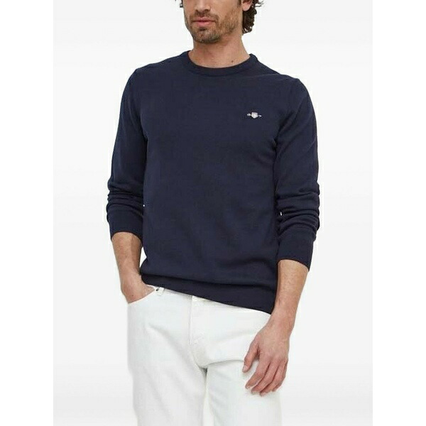 ガント メンズ 編み物\u0026プルオーバー アウター Logo-embroidered crew-neck sweater Blue