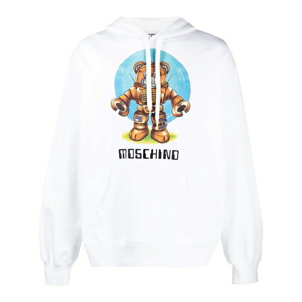 モスキーノ メンズ パーカー・スウェットシャツ アウター Teddy bear-print hoodie White