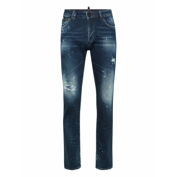 フィリップ飾り気の無い メンズ ジーンズズボン下 ボトムス Paint-splatter distressed jeans Blue