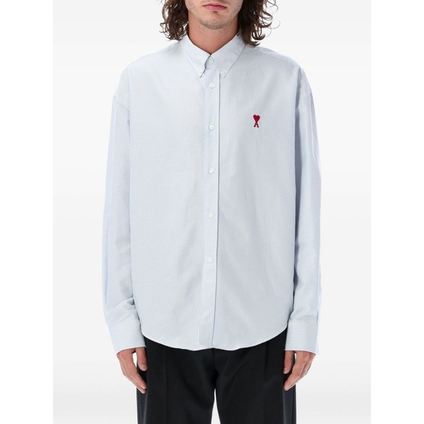 意中の女 メンズ ティーシャツ トップス Logo-embroidered striped cotton shirt Blue