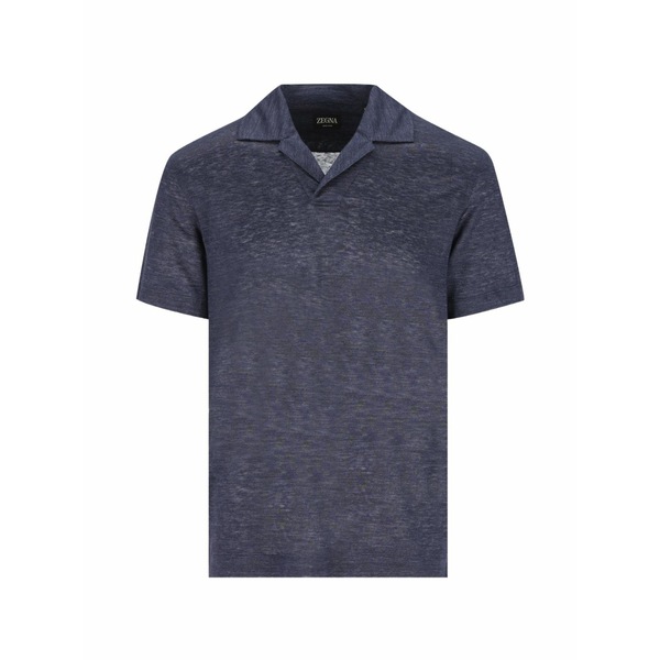 ゼニア メンズ ティーシャツ トップス Notched linen t-shirt Blue