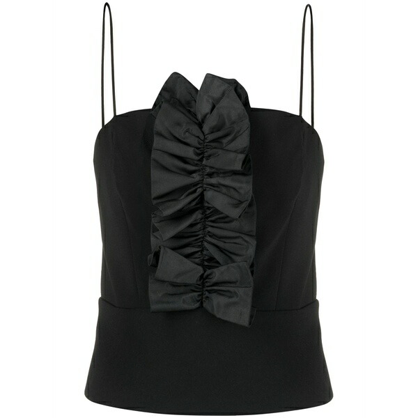 ピンコ レディース カットソー トップス Ruffled-trim spaghetti-strap top Black