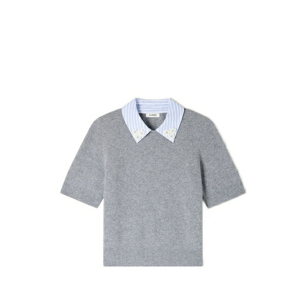 砂子ロ レディース 編み物\u0026プルオーバー アウター Detachable striped-collar wool sweater Grey