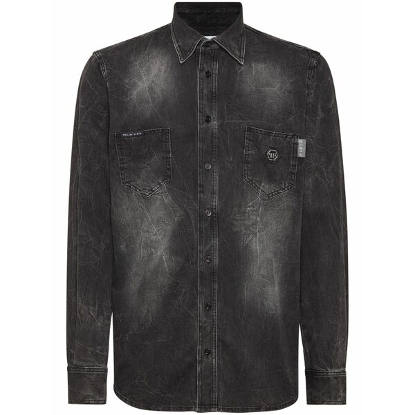 フィリップ飾り気の無い メンズ プルオーバー トップス Skull \u0026 bones denim shirt  Grey