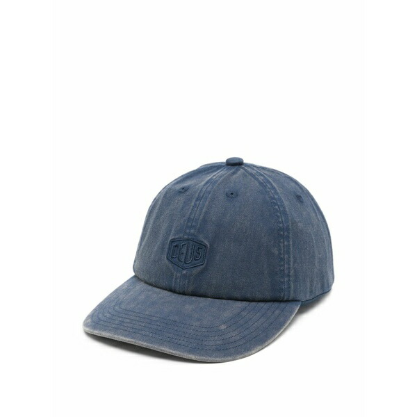 デウス 抽出エキス マキナ メンズ かぶり笠 佩び物 Logo-embroidered washed-effect baseball cap Blue