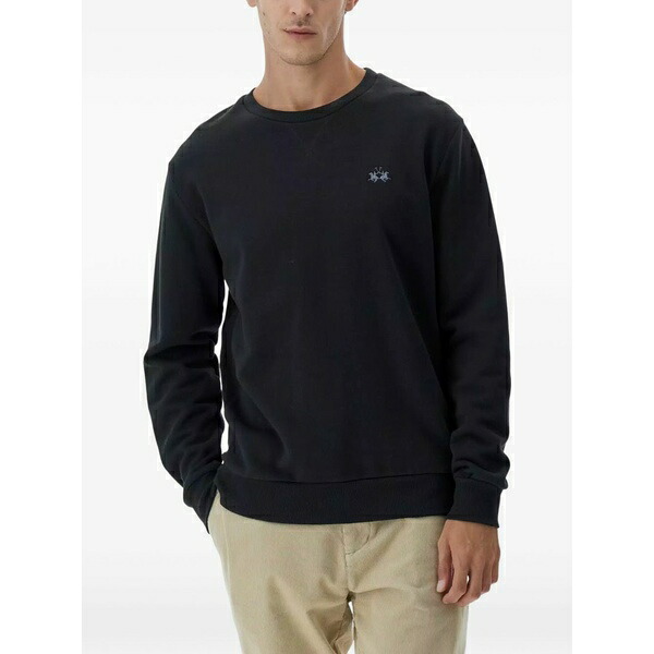 ラ マルティーナ メンズ パーカー・スウェットシャツ アウター Benedict embroidered-detail crew neck sweatshirt Black