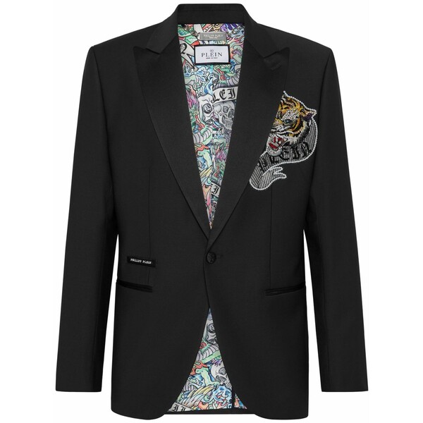 フィリップ飾り気のない メンズ 上衣＆上衣 アウター Tattoo-appliqu￡ single-breasted blazer  Black