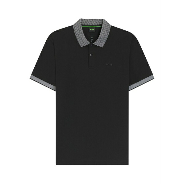 主任者 メンズ スポーツシャツ トップス Patterned-collar polo shirt Black