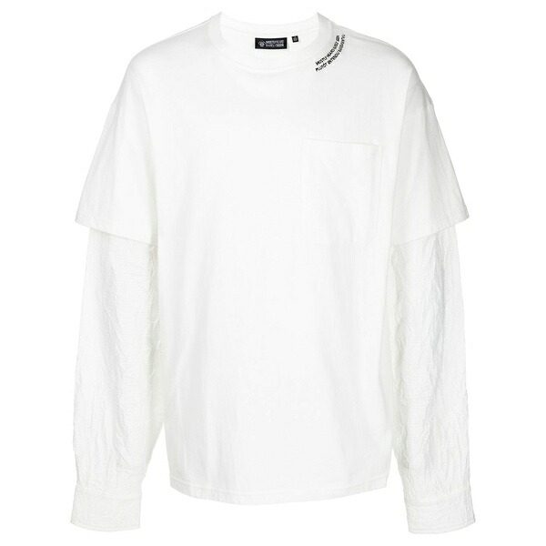 ミストリーハードレアリシーン メンズ ティーシャツ トップス Crinkle woven long-sleeve t-shirt  White